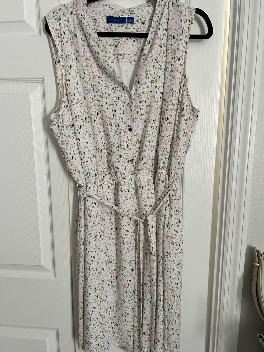 Apt. 9 Cream Floral Tie-Waist Midi Dress
